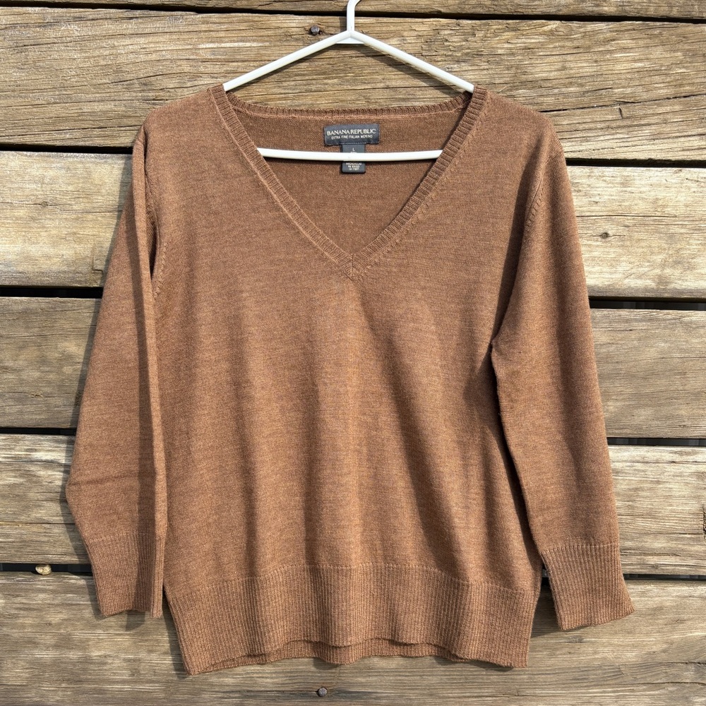 Banana Republic Brown Merino V-Neck Sweater